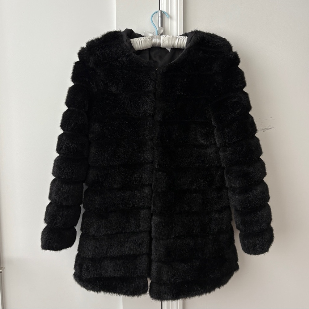 Black faux fur coat